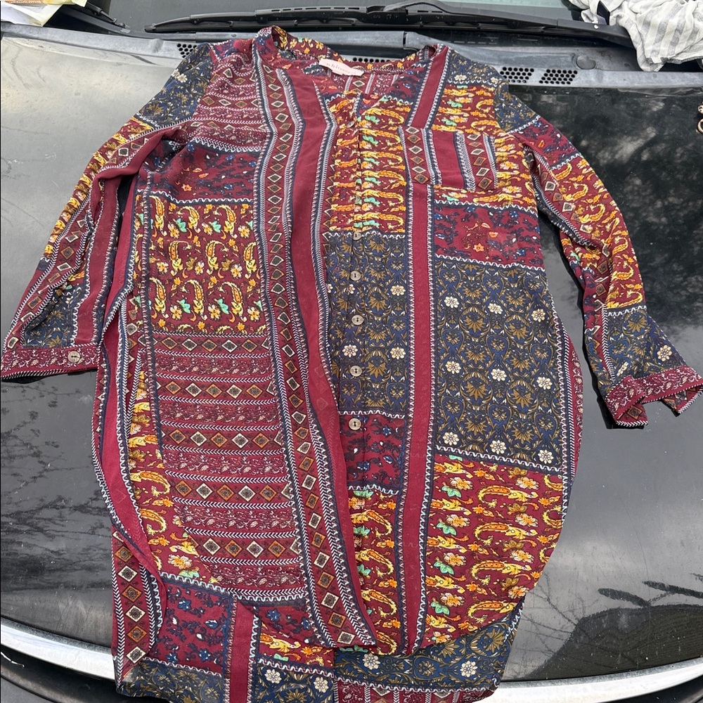 Philosophy Red and Blue Patchwork Long Sleeve Dress